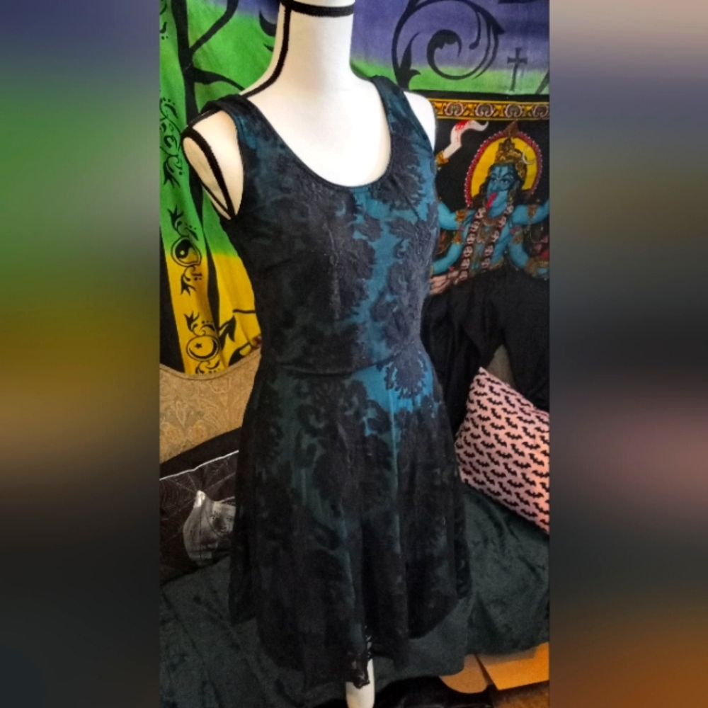 Teal Mesh and Lace Gothic dress